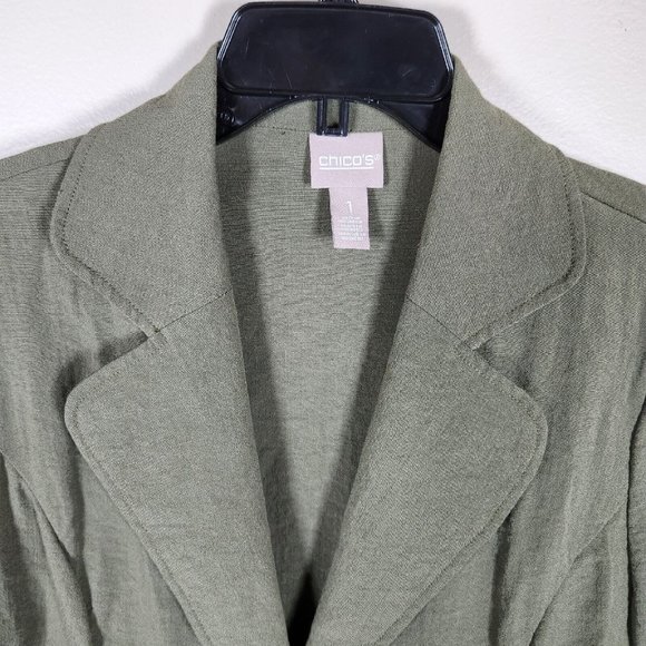 Chicos Jacket Womens 1 Medium Army Olive Green Stretch Lightweight Blazer - Picture 5 of 12